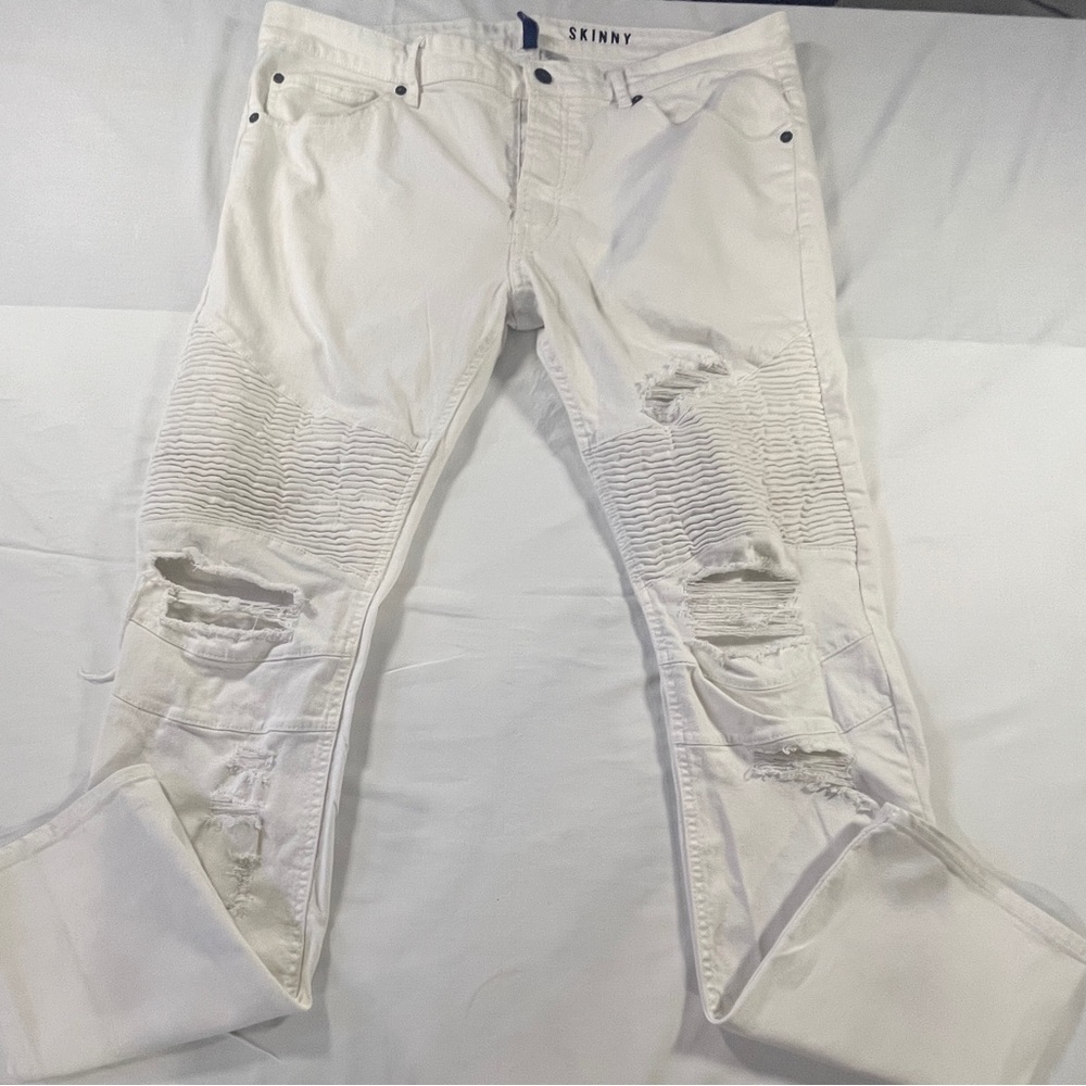 H&M Men's Skinny Ripped Jeans - Cream